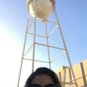 Backstage on the Sony Studios lot in front of water tower
